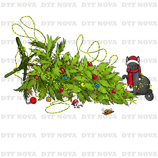 Christmas Tree Cat DTF Transfer – Funny Holiday Cat Mom Ready to Press Heat Transfer
