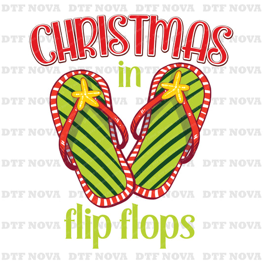 Christmas in Flip Flops DTF Transfer – Tropical Summer Christmas Ready to Press Heat Transfer