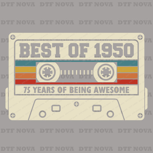1950 Vintage Cassette 75th Birthday DTF Transfer – Ready to Press Heat Transfers