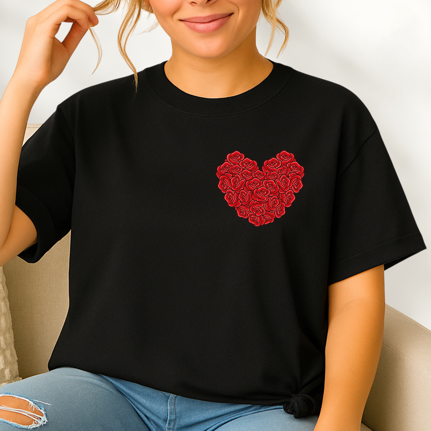 Red Roses Heart DTF Transfer – Valentine Ready to Press Print - DTF NOVA