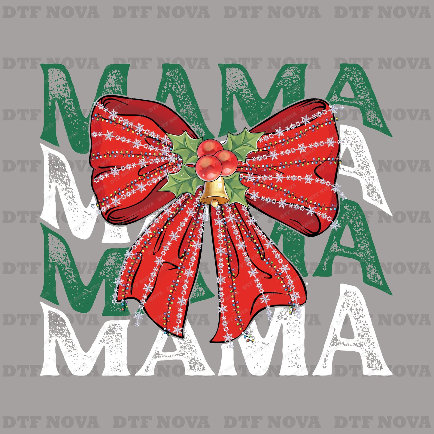 Christmas Mama DTF Transfer – Coquette Bow Holiday Ready to Press