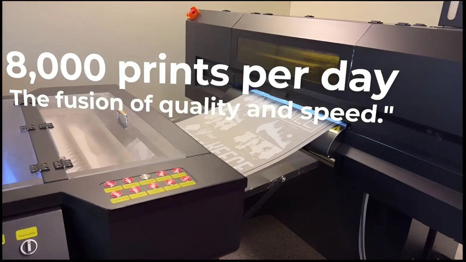 8,000 prints per day high-speed printer with black and silver accents.