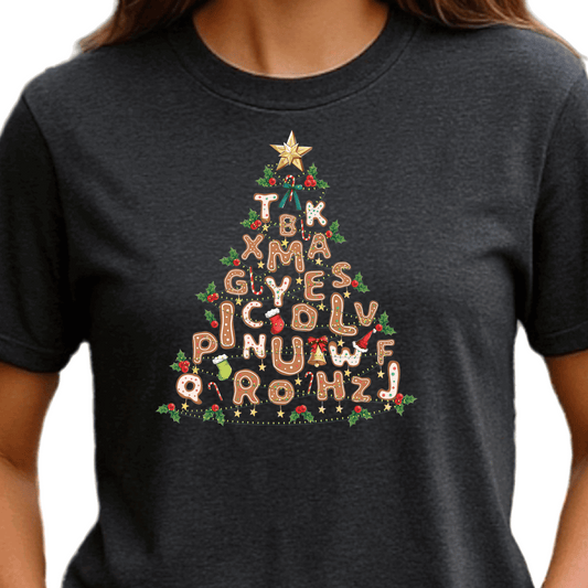 Alphabet Christmas Tree DTF Transfer – Teacher Holiday Lights Ready to Press - DTF NOVA