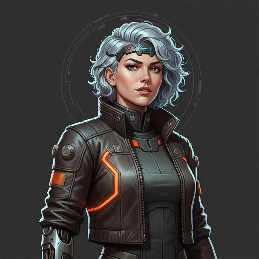 Black leather jacket with orange accents and futuristic design.