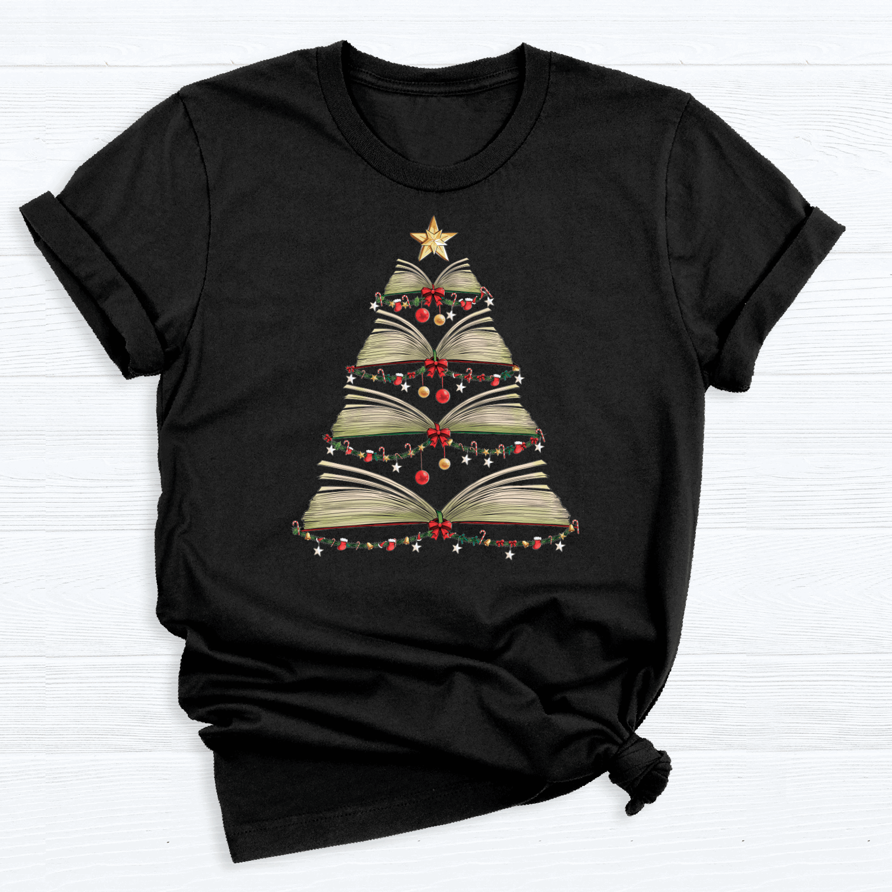 Books Tree Christmas DTF Transfer – Book Lover Holiday Ready to Press Heat Transfer - DTF NOVA