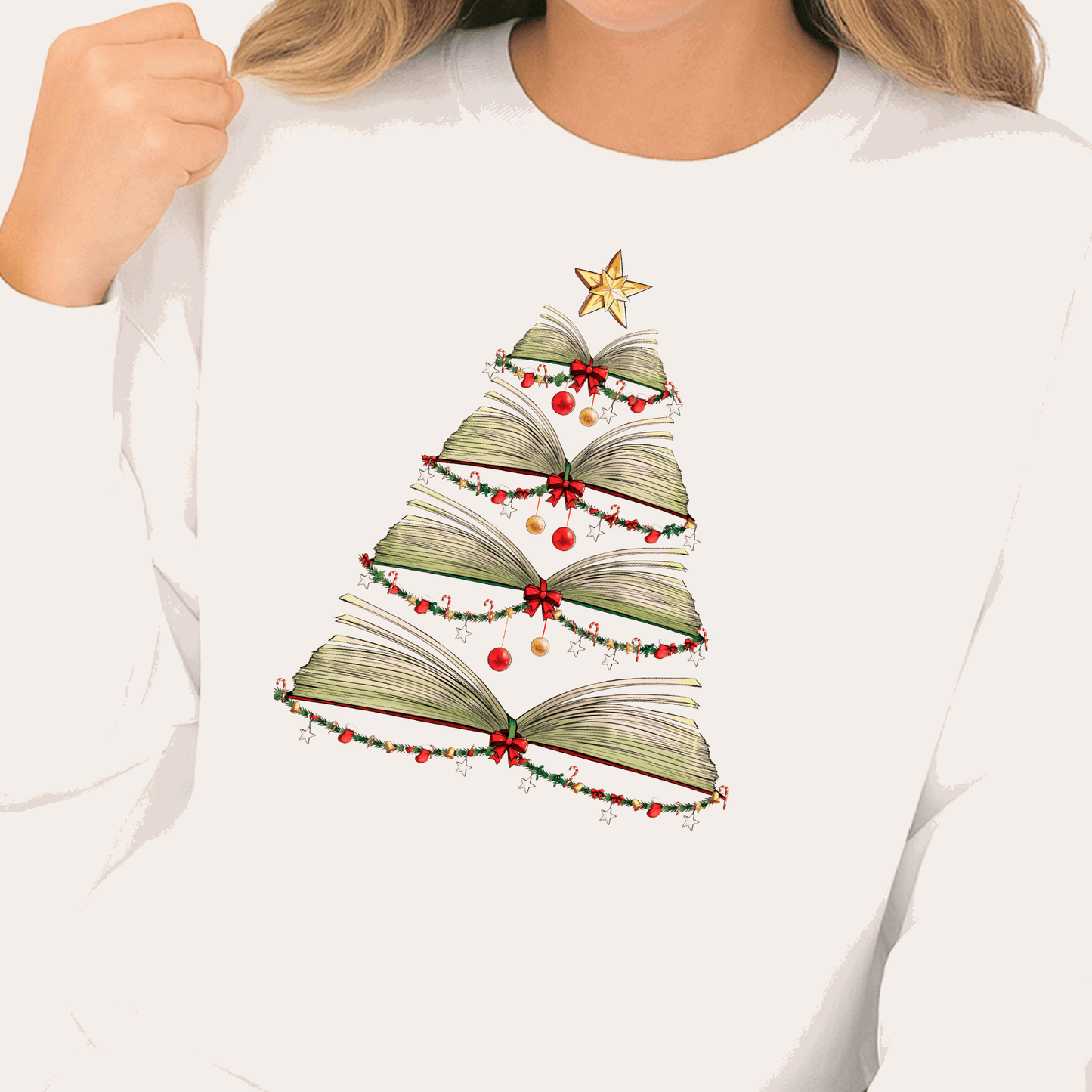 Books Tree Christmas DTF Transfer – Book Lover Holiday Ready to Press Heat Transfer - DTF NOVA