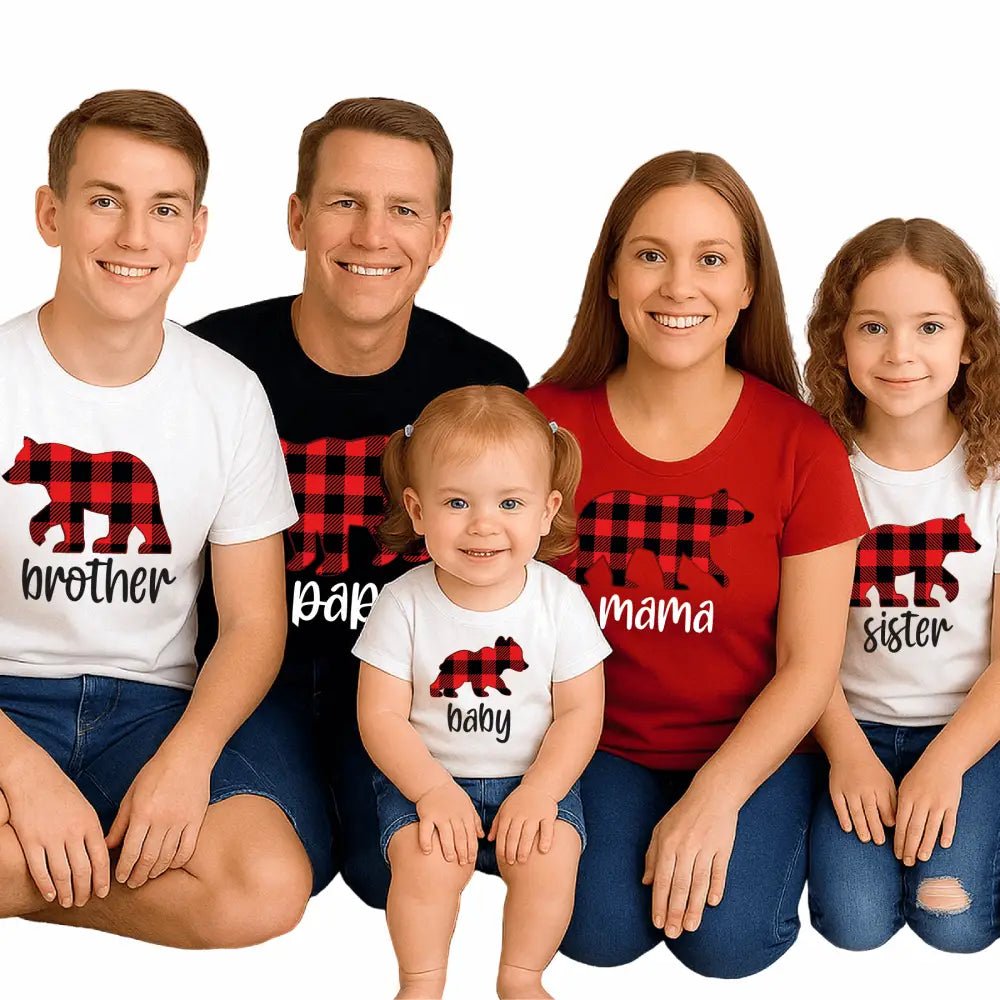 Buffalo Plaid Bear Family DTF Transfer – Christmas Matching Ready to Press Heat Transfer - DTF NOVA - Ready DTF Transfers - NOVA DTF