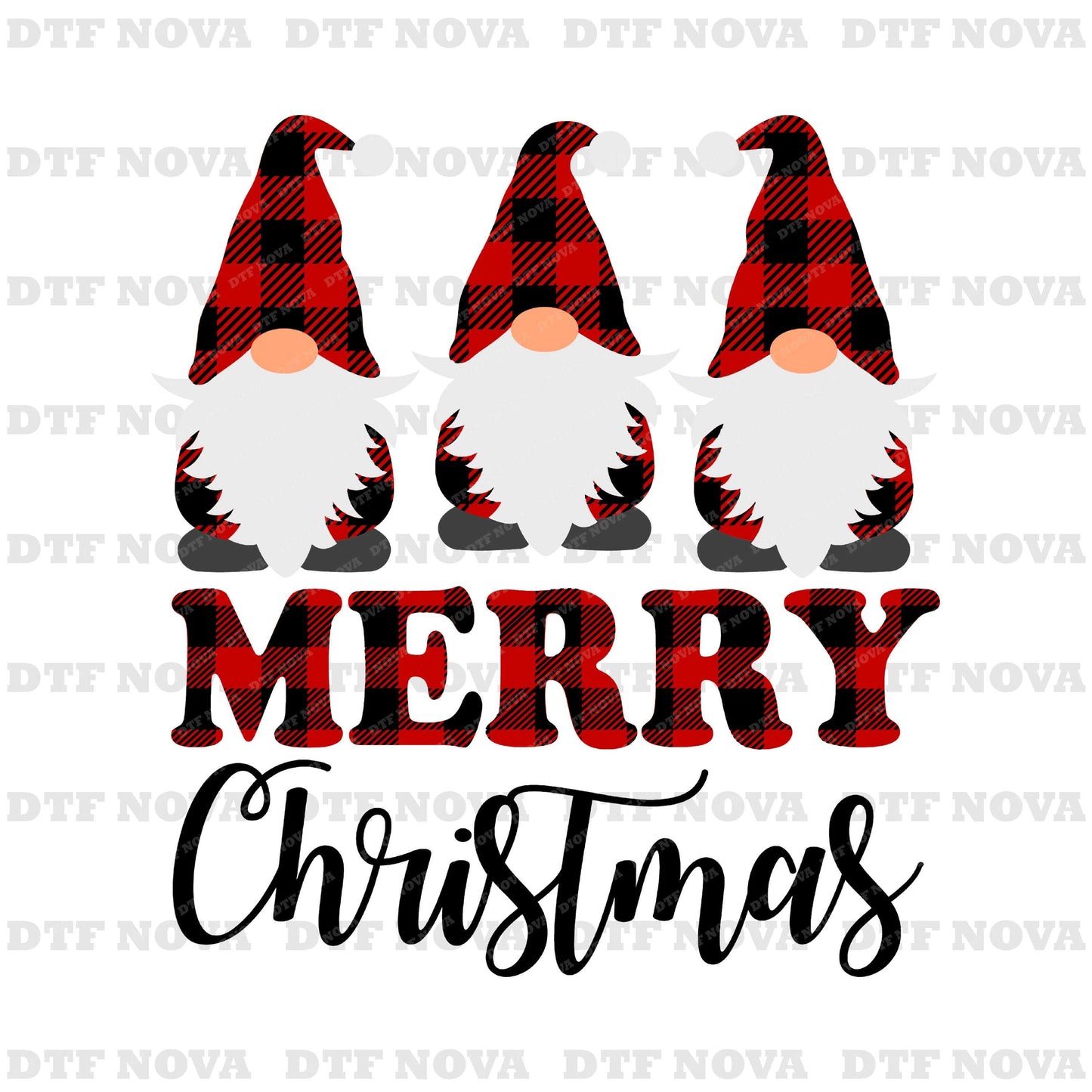 Buffalo Plaid Gnomes Merry Christmas DTF Transfer – Holiday Ready to Press - DTF NOVA