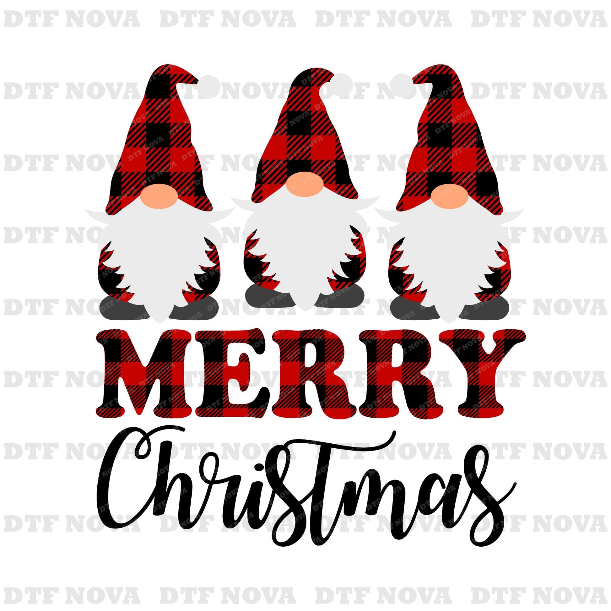 Buffalo Plaid Gnomes Merry Christmas DTF Transfer – Holiday Ready to Press - DTF NOVA