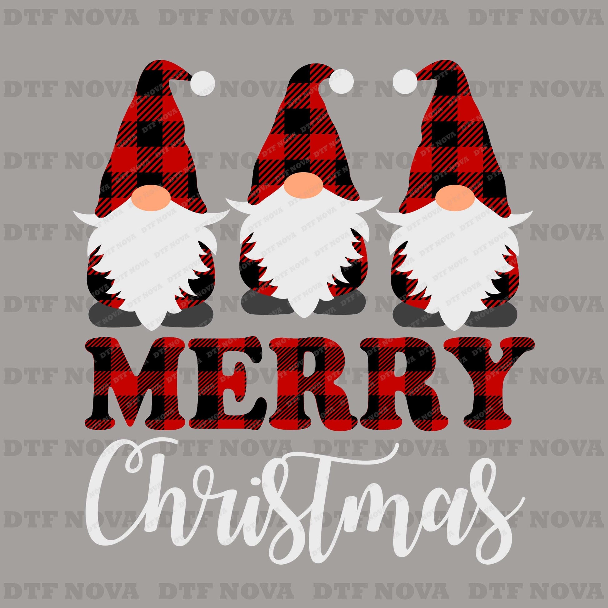 Buffalo Plaid Gnomes Merry Christmas DTF Transfer – Holiday Ready to Press - DTF NOVA