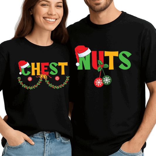 Chest Nuts Christmas DTF Transfer – Funny Couple Matching Holiday Ready to Press - DTF NOVA