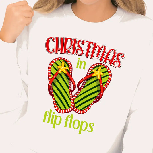 Christmas in Flip Flops DTF Transfer – Tropical Summer Christmas Ready to Press Heat Transfer - DTF NOVA