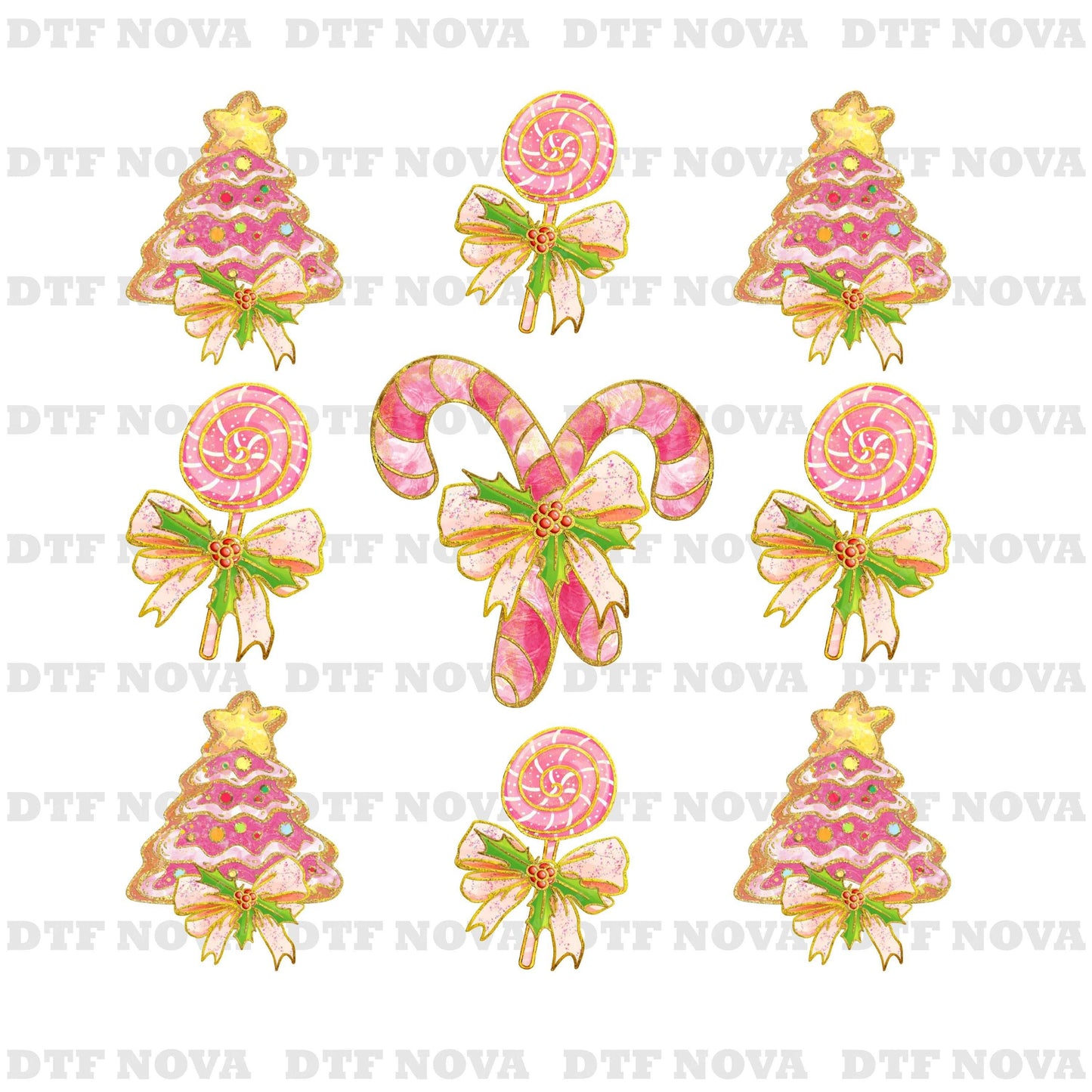 Christmas Lollipop DTF Transfer – Candy Cane Bow Holiday Ready to Press - DTF NOVA