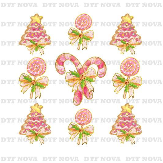 Christmas Lollipop DTF Transfer – Candy Cane Bow Holiday Ready to Press - DTF NOVA
