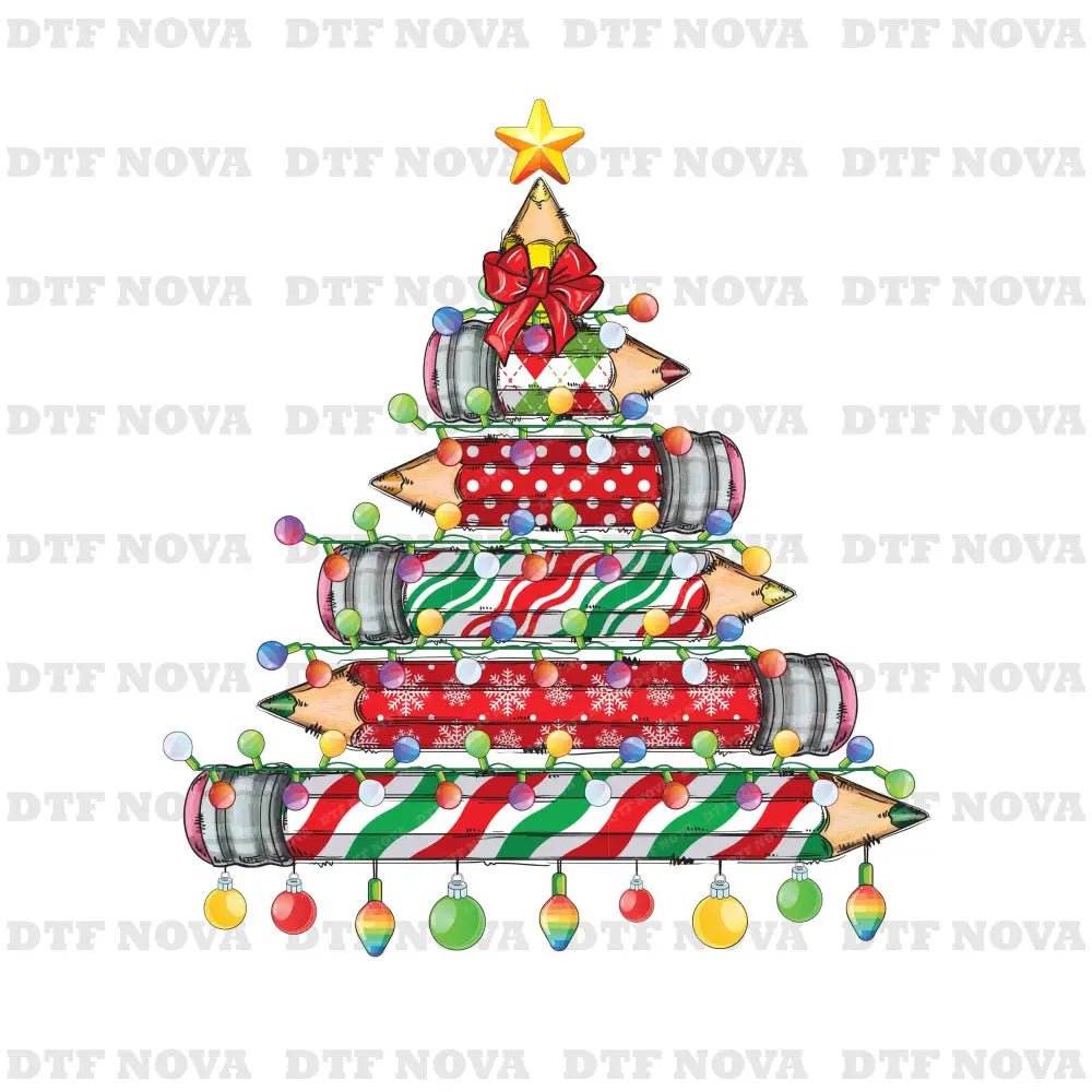 Christmas Pencil Tree Teacher DTF Transfer – Ready to Press Heat Transfers - DTF NOVA - Ready DTF Transfers - NOVA DTF