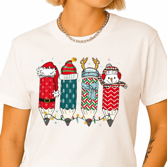 Christmas Teacher Pencil Tree DTF Transfer – Holiday Teacher Shirt Ready to Press - DTF NOVA