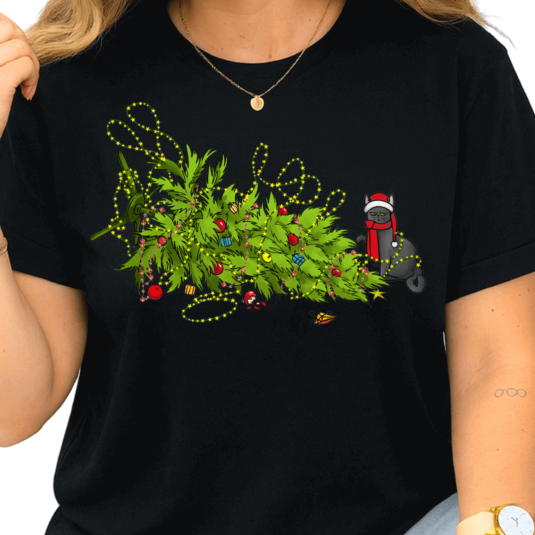 Christmas Tree Cat DTF Transfer – Funny Holiday Cat Mom Ready to Press Heat Transfer - DTF NOVA
