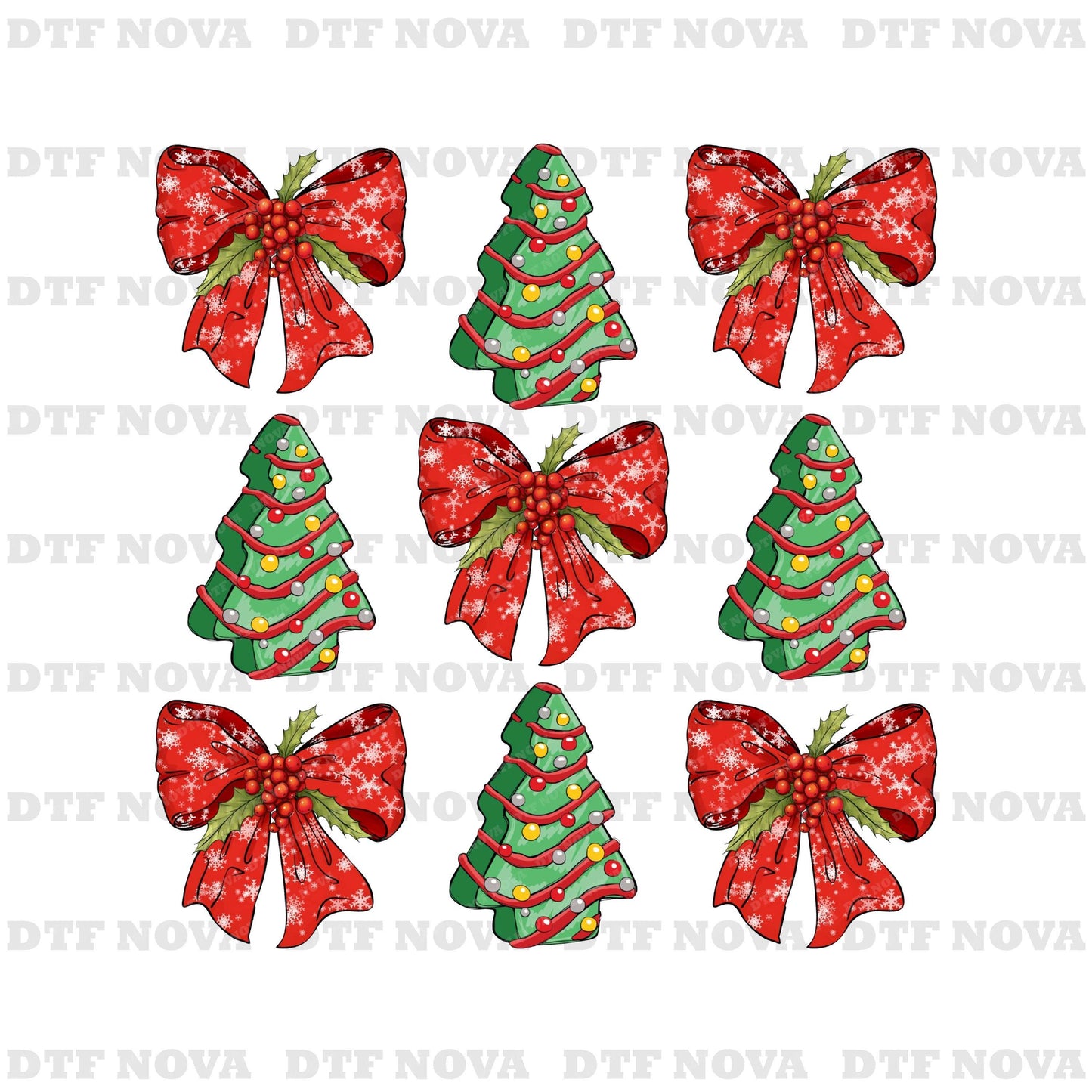Coquette Bow Christmas Tree DTF Transfer – Girly Holiday Ready to Press - DTF NOVA