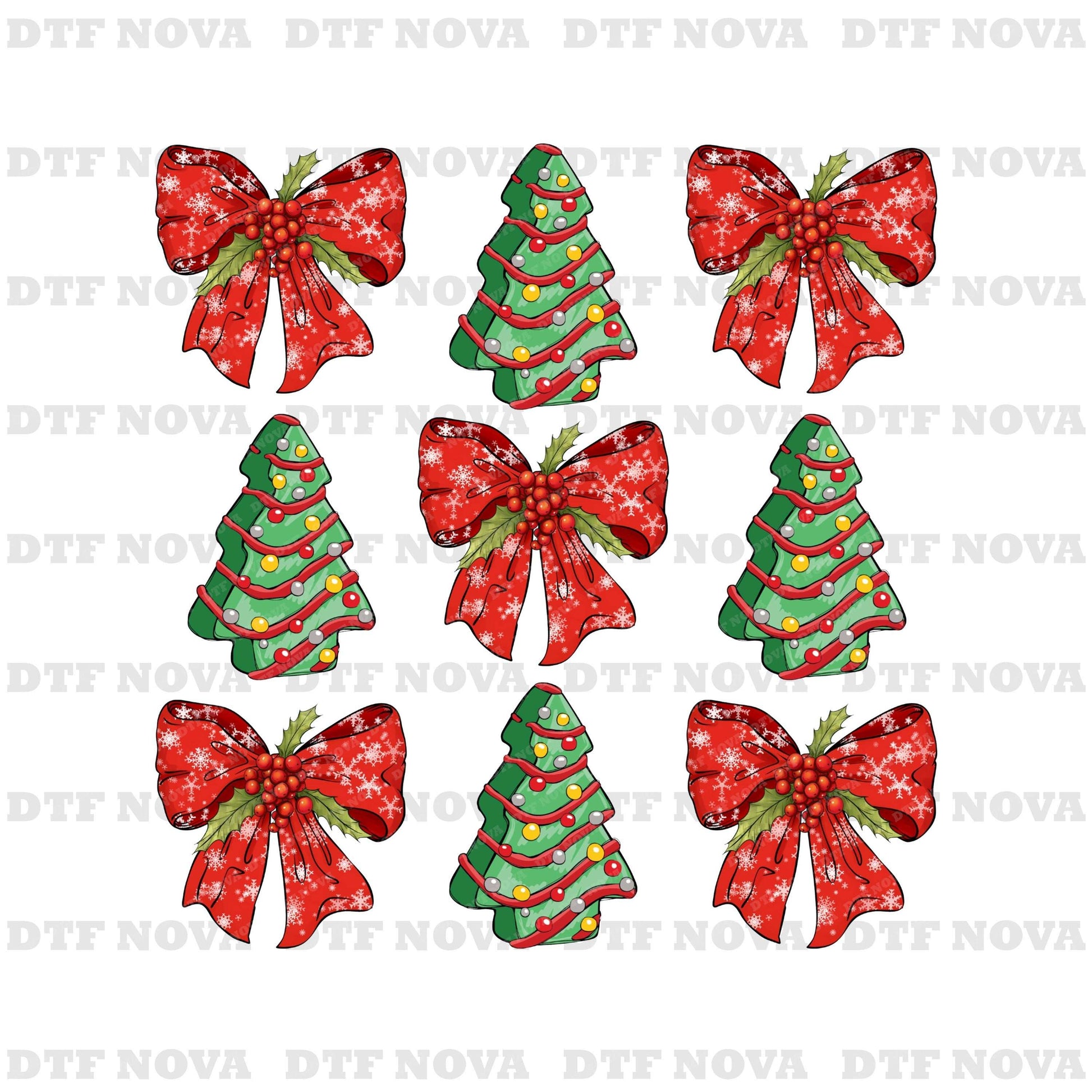Coquette Bow Christmas Tree DTF Transfer – Girly Holiday Ready to Press - DTF NOVA