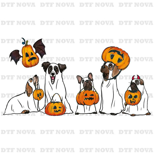 Cute Ghost Dogs Halloween DTF Transfer | Ready to Press | Pumpkin Dog Lover Halloween Heat Transfer - DTF NOVA