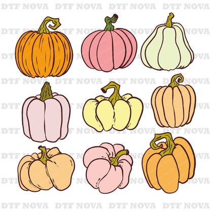 Fall Pumpkin DTF Transfer | Ready to Press Autumn Pumpkins Heat Transfer | Thanksgiving & Halloween DTF Design - DTF NOVA