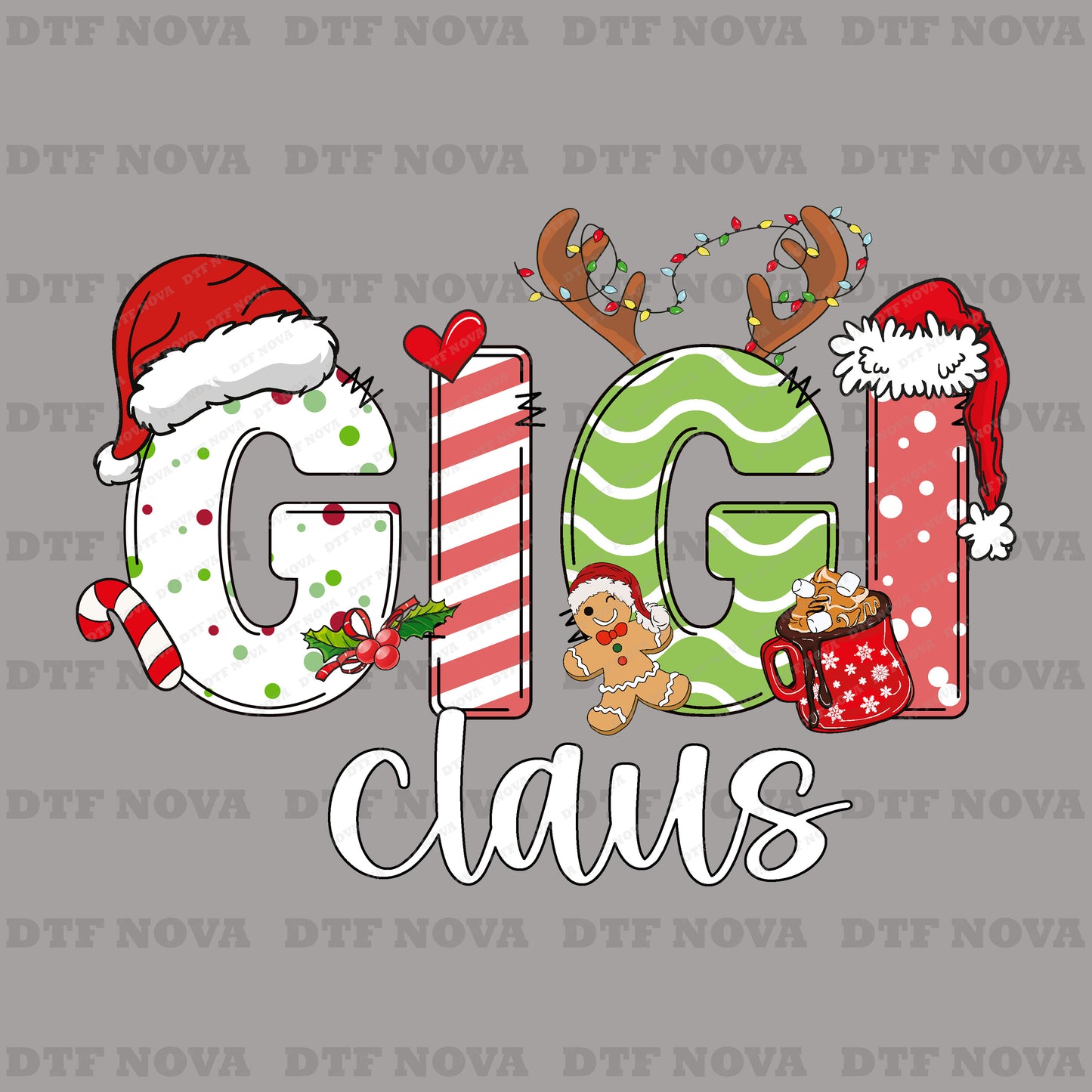 Gigi Claus DTF Transfer – Mama & Grandma Christmas Shirt Ready to Press