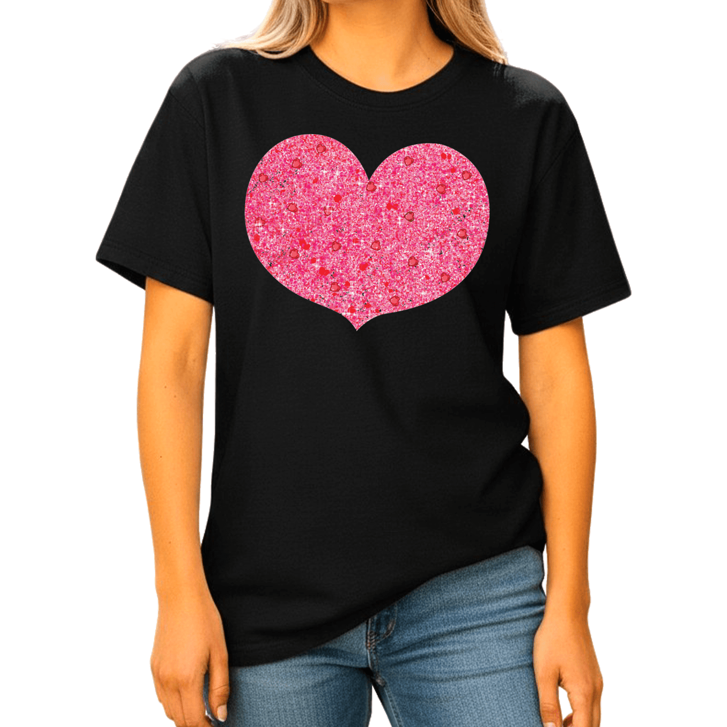 Glitter Pink Heart Valentine DTF Transfer – Ready to Press - DTF NOVA - Ready DTF Transfers - NOVA DTF