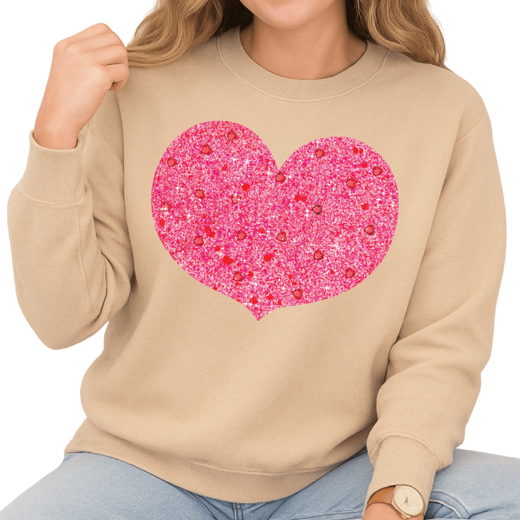 Glitter Pink Heart Valentine DTF Transfer – Ready to Press - DTF NOVA - Ready DTF Transfers - NOVA DTF
