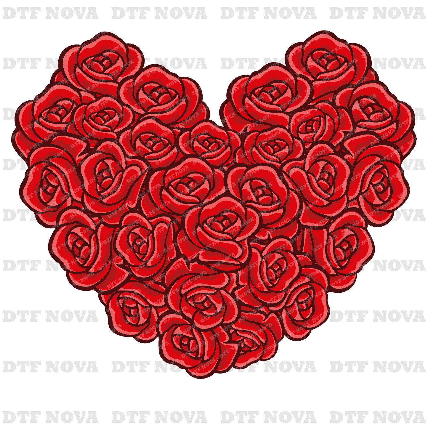 Red Roses Heart DTF Transfer – Valentine Ready to Press Print - DTF NOVA