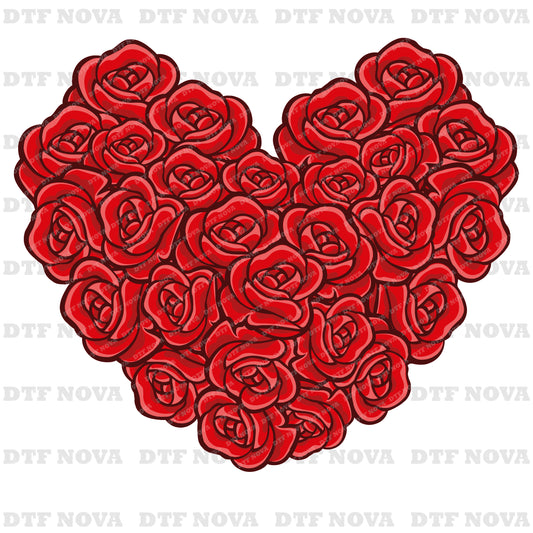 Red Roses Heart DTF Transfer – Valentine Ready to Press Print - DTF NOVA