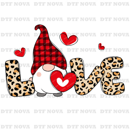 Love Buffalo Plaid Gnome Valentine DTF Ready to Press Transfer - DTF NOVA