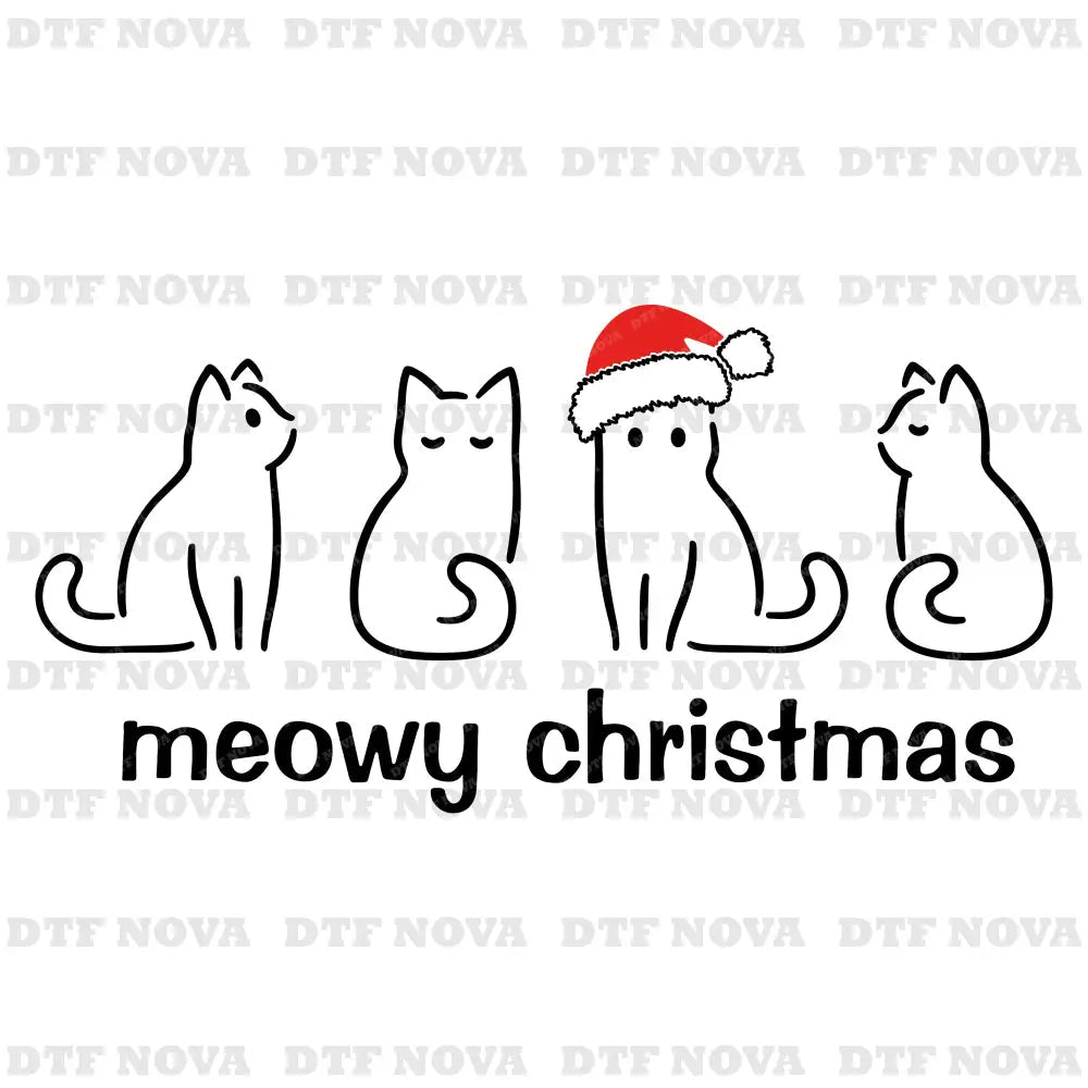 Meowy Christmas Cat DTF Transfer – Ready to Press Heat Transfers - DTF NOVA - Ready DTF Transfers - NOVA DTF