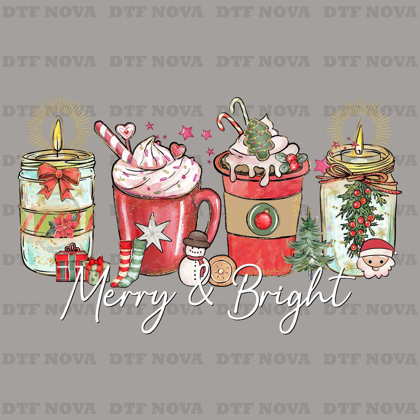 Merry and Bright Christmas Coffee DTF Transfer – Ready to Press Heat Transfers - DTF NOVA