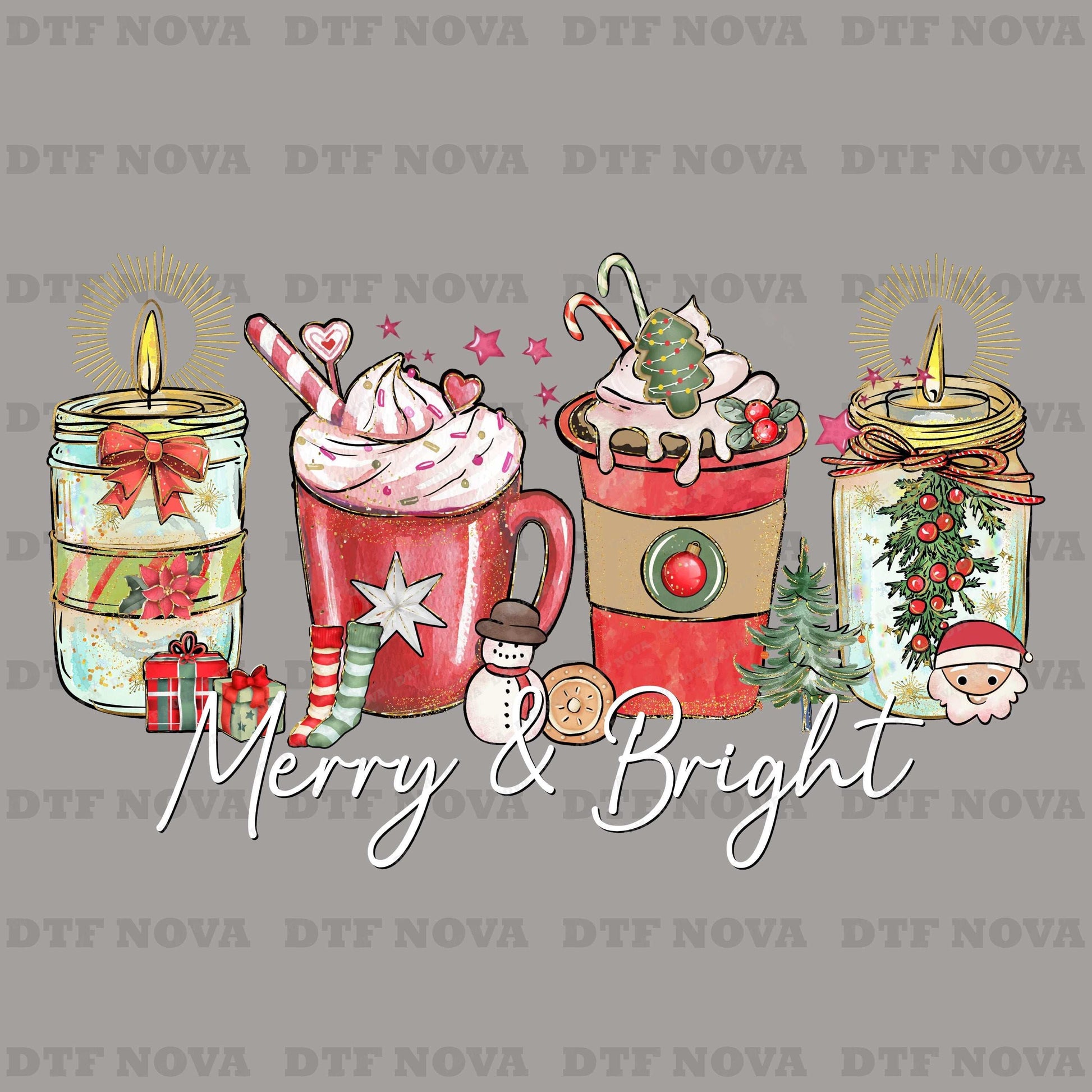 Merry and Bright Christmas Coffee DTF Transfer – Ready to Press Heat Transfers - DTF NOVA