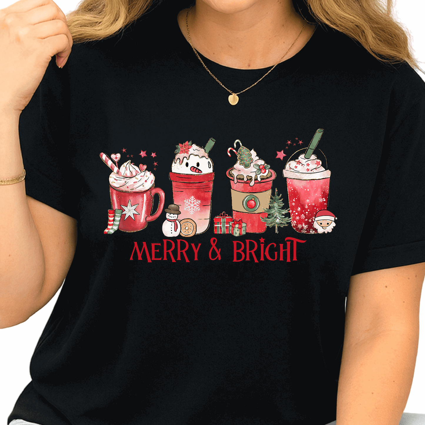 Merry and Bright DTF Transfer – Christmas Coffee Latte Holiday Ready to Press Heat Transfer - DTF NOVA