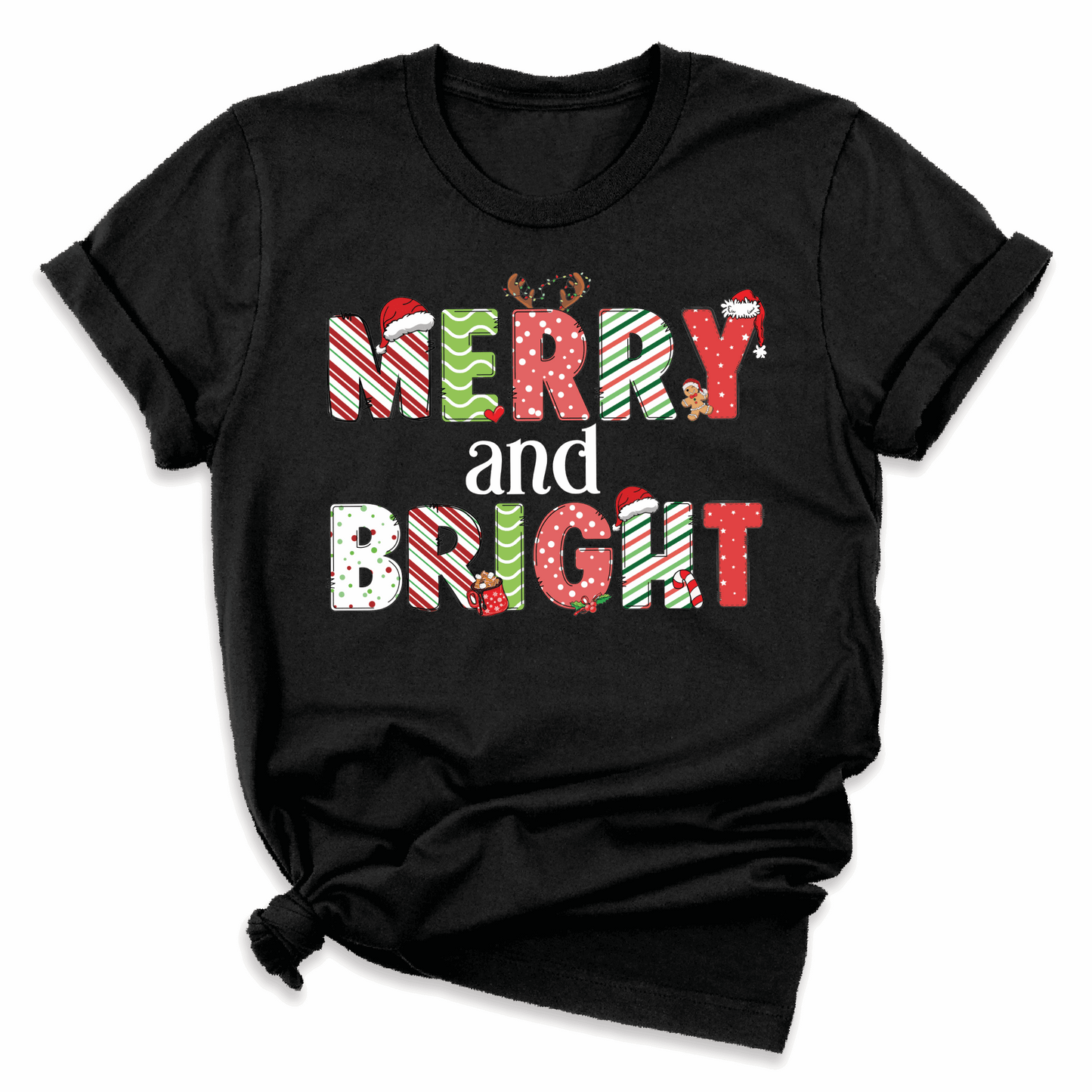 Merry & Bright Christmas DTF Transfer – Holiday Lights Shirt Design - DTF NOVA