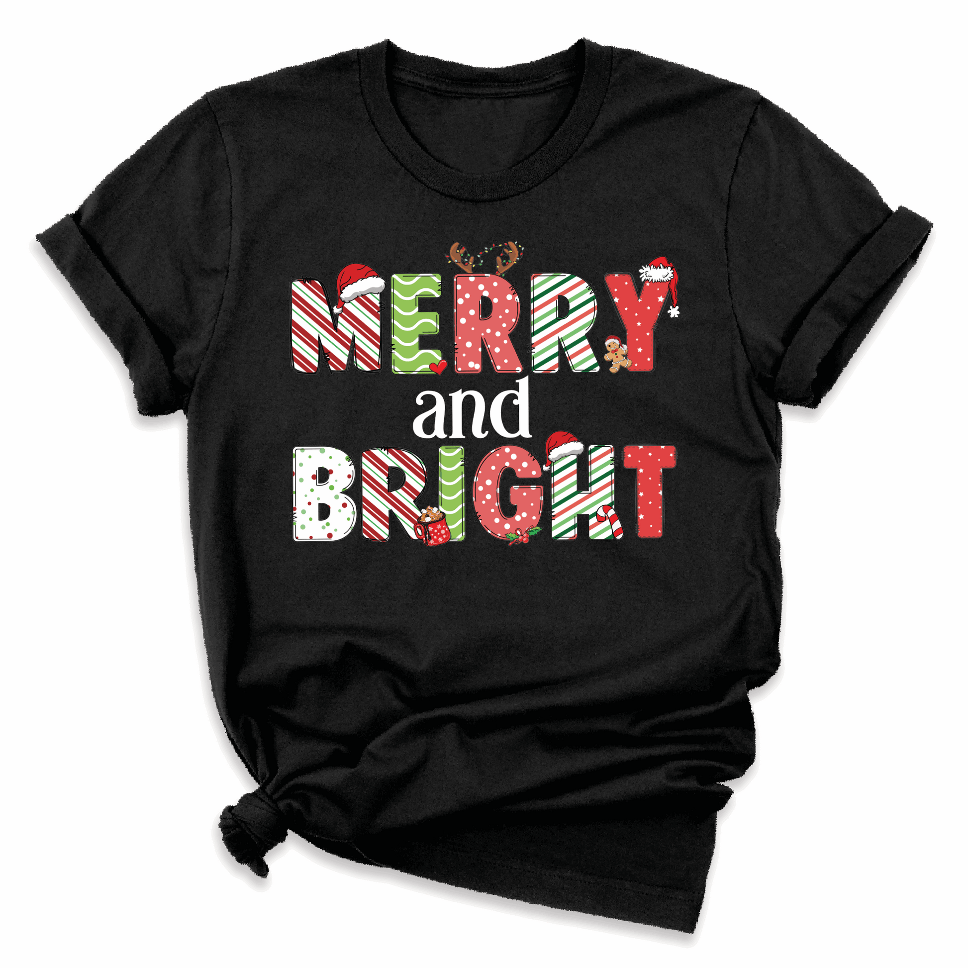 Merry & Bright Christmas DTF Transfer – Holiday Lights Shirt Design - DTF NOVA