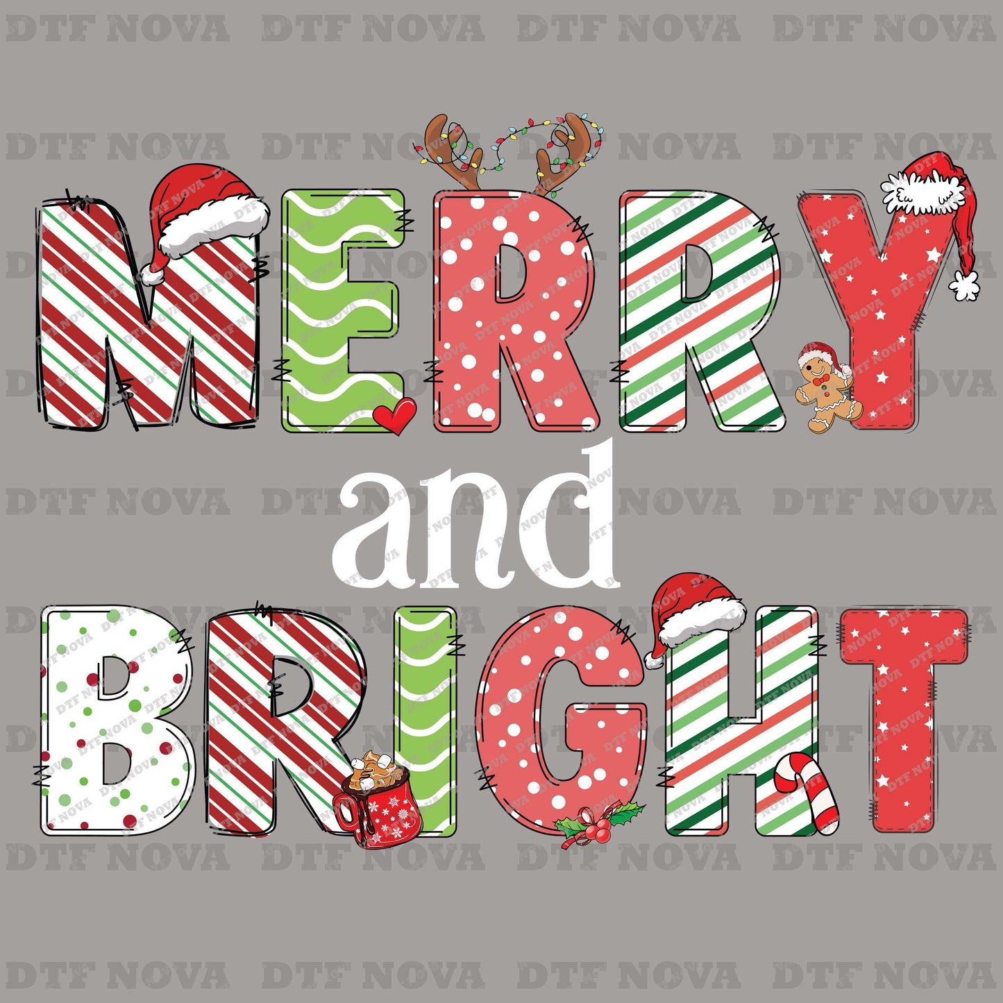 Merry & Bright Christmas DTF Transfer – Holiday Lights Shirt Design - DTF NOVA