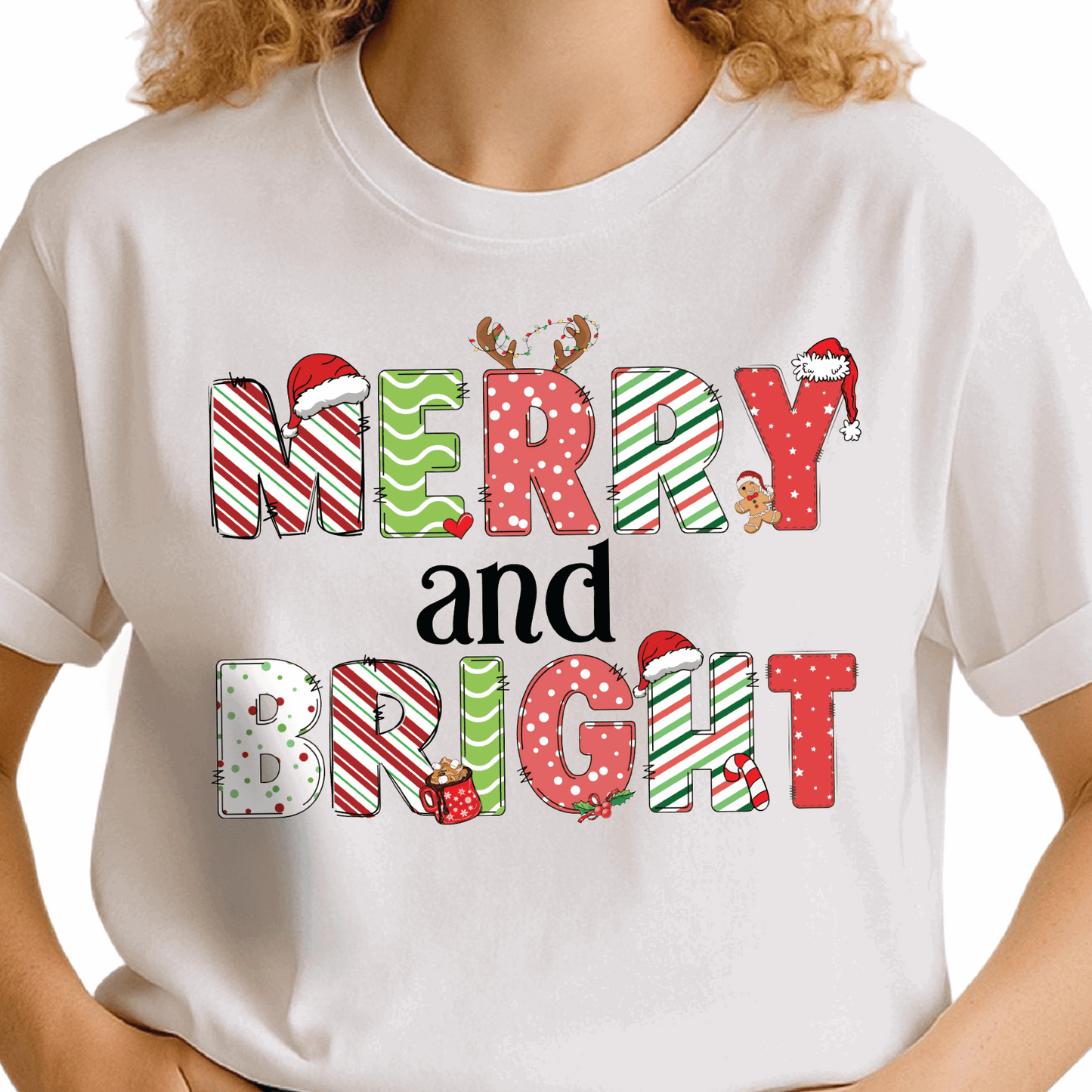 Merry & Bright Christmas DTF Transfer – Holiday Lights Shirt Design - DTF NOVA