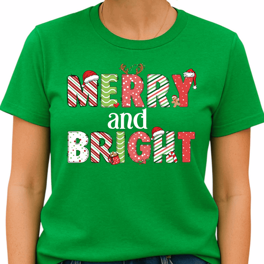 Merry & Bright Christmas DTF Transfer – Holiday Lights Shirt Design - DTF NOVA