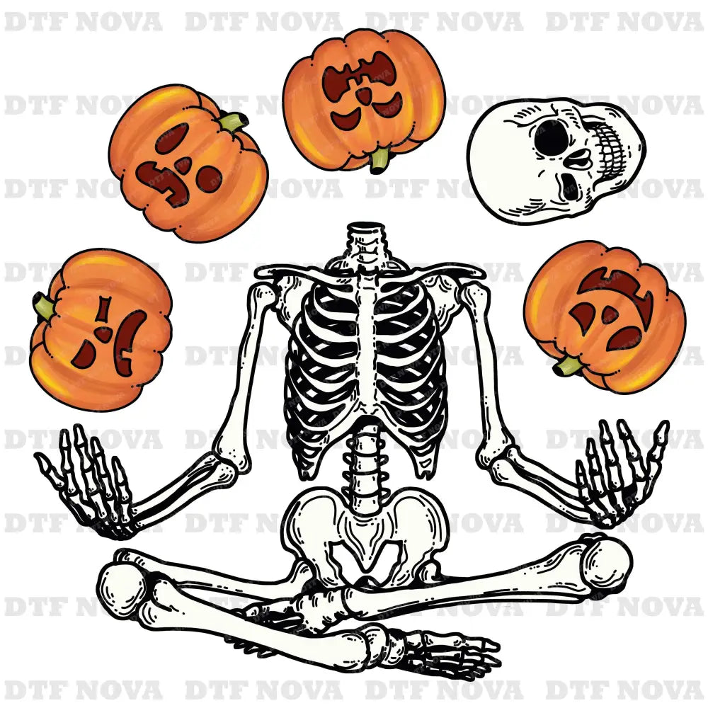 Pumpkin Skeleton DTF Transfer – Halloween Ready to Press Heat Transfer - DTF NOVA