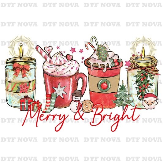 Merry and Bright Christmas Coffee DTF Transfer – Ready to Press Heat Transfers