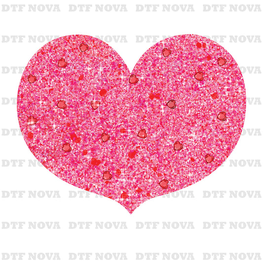 Glitter Pink Heart Valentine DTF Transfer – Ready to Press - DTF NOVA