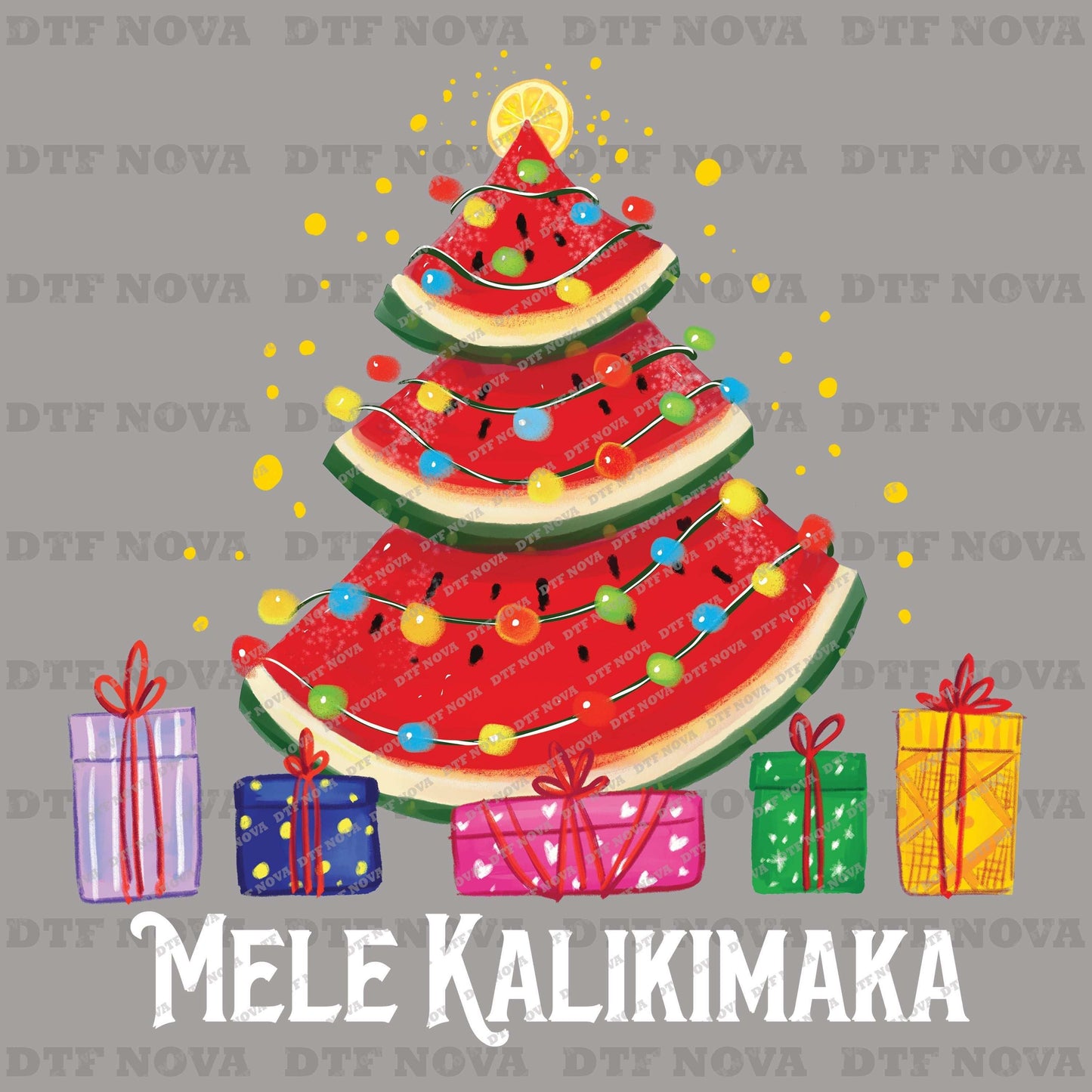 Tropical Christmas Watermelon Tree DTF Transfer – Mele Kalikimaka Summer Holiday Shirt Design - DTF NOVA