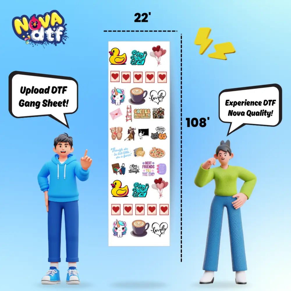 Upload DTF Transfer Gang Sheet - 22x108 inches