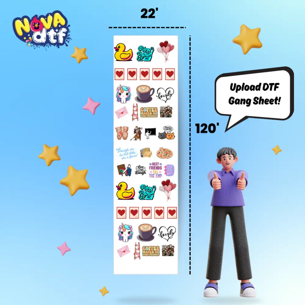 Upload DTF Transfer Gang Sheet - 22x120 inches