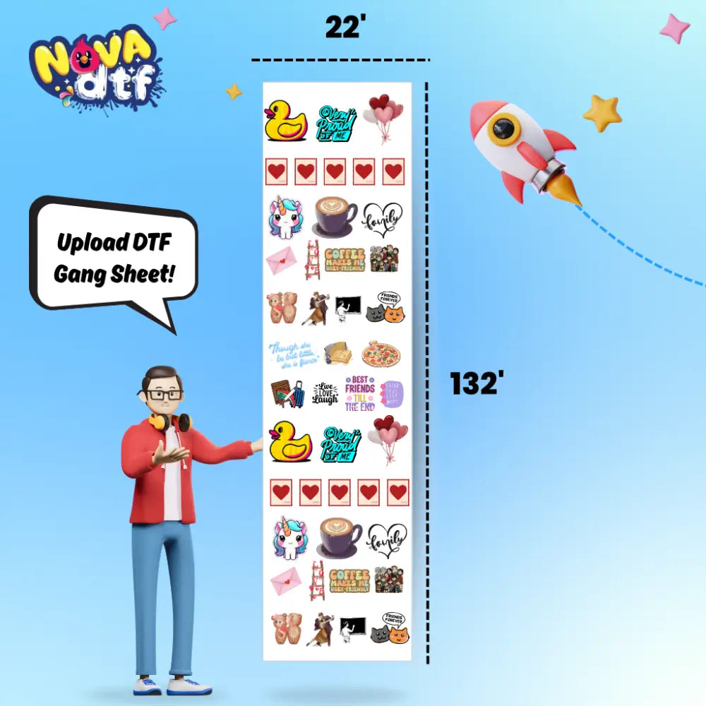 Upload DTF Transfer Gang Sheet - 22x132 inches