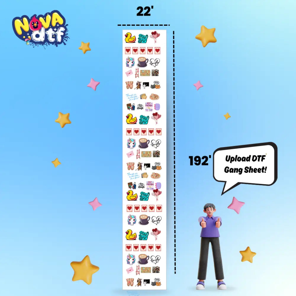 Upload DTF Transfer Gang Sheet - 22x192 inches