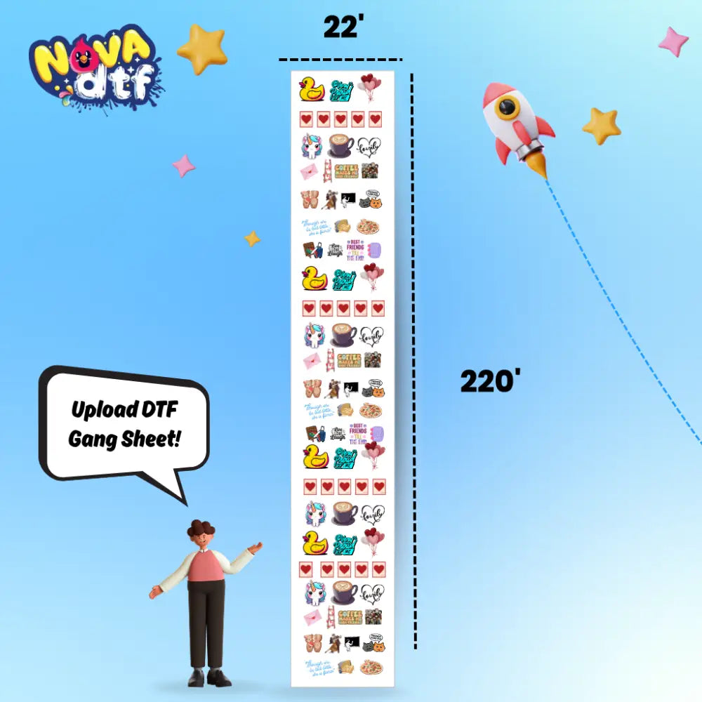 Upload DTF Transfer Gang Sheet - 22x220 inches