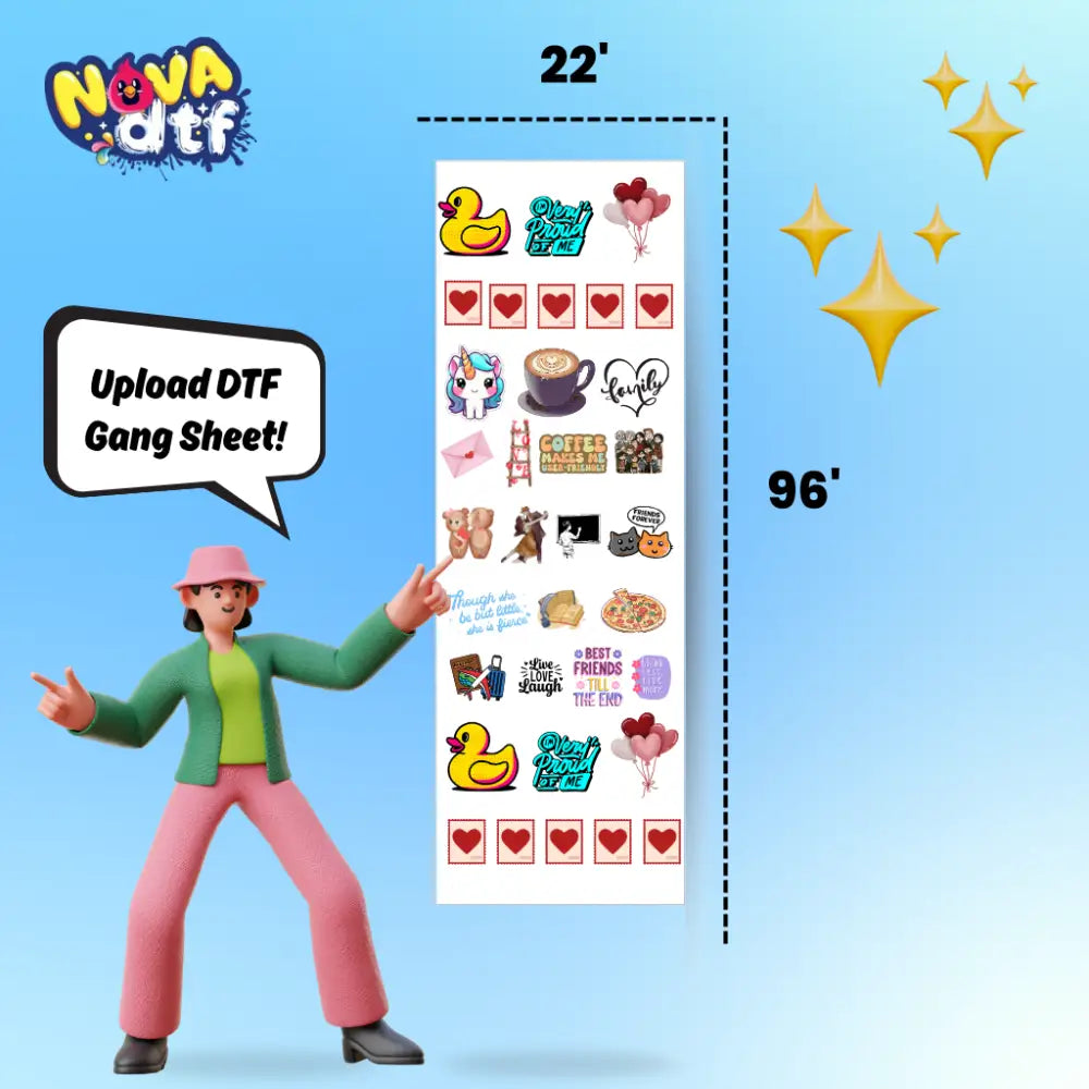 Upload DTF Transfer Gang Sheet - 22x96 inches